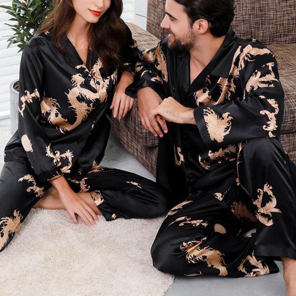 men women pajamas set soft imitation silk dragon print shirt pants couple sleepwear pajama sets pyjamas sleepwear, Black;red
men women pajamas set soft imitation silk dragon print shirt pants couple sleepwear pajama sets pyjamas sleepwear, Black;red