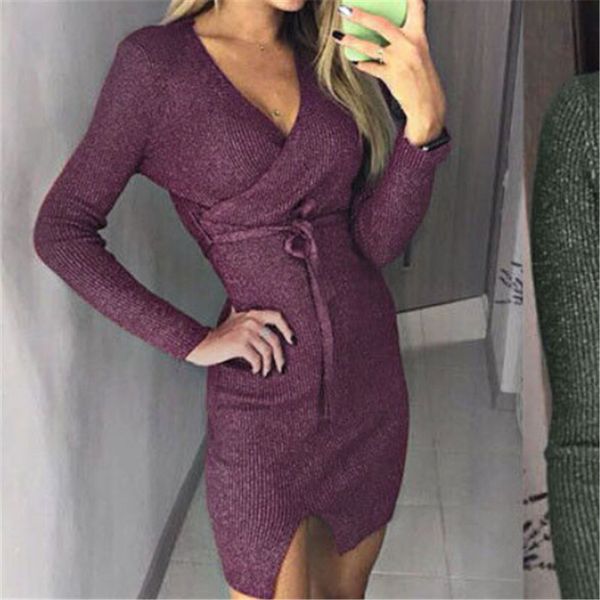 women autumn winter warm wear dress with belt v-neck long sleeve slim fit bodycon mini dress female short dresses vestidos, Black;gray
women autumn winter warm wear dress with belt v-neck long sleeve slim fit bodycon mini dress female short dresses vestidos, Black;gray