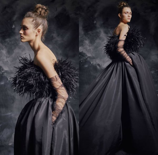 modest black ball gown evening prom dresses satin sleeveless strapless party dresses feather sweep train robes de soirée
modest black ball gown evening prom dresses satin sleeveless strapless party dresses feather sweep train robes de soirée