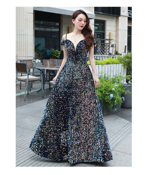 elegant colorful sequins women long evening gown spaghetti straps a-line floor length prom dress custom made, Black
elegant colorful sequins women long evening gown spaghetti straps a-line floor length prom dress custom made, Black