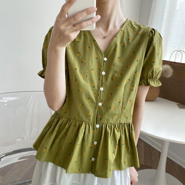 women's blouses & shirts 2021 summer korean style cute floral women short puff sleeve v-neck casual streetwear, White
women's blouses & shirts 2021 summer korean style cute floral women short puff sleeve v-neck casual streetwear, White