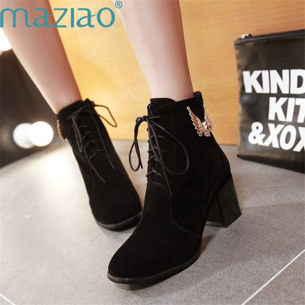 women suqare high heels ankle boots cross tied pointed toe lace up boots shoes women's winter maziao, Black
women suqare high heels ankle boots cross tied pointed toe lace up boots shoes women's winter maziao, Black