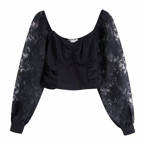 new women v neck transparent organza patchwork black short shirts blouse women pleated roupas femininas chemise ls4505, White
new women v neck transparent organza patchwork black short shirts blouse women pleated roupas femininas chemise ls4505, White