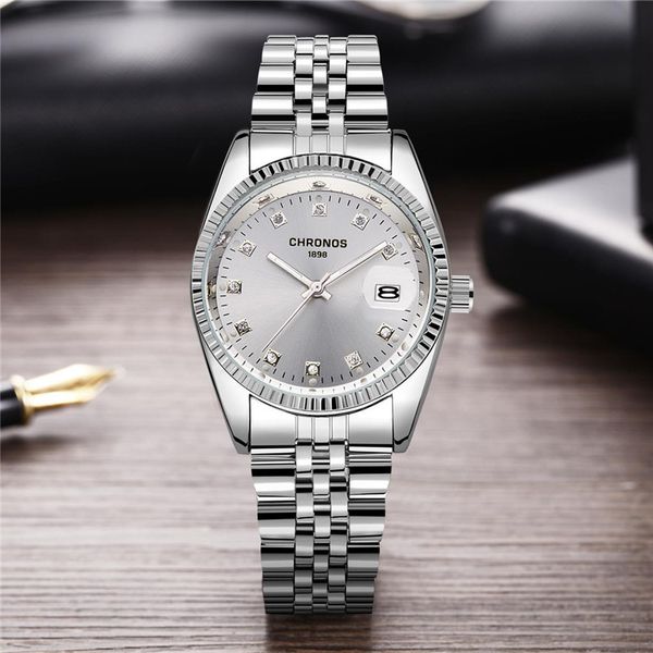 new chronos brand men's watch quartz watch stainless steel with wrist strap with diamond dial date male clock, Slivery;brown
new chronos brand men's watch quartz watch stainless steel with wrist strap with diamond dial date male clock, Slivery;brown