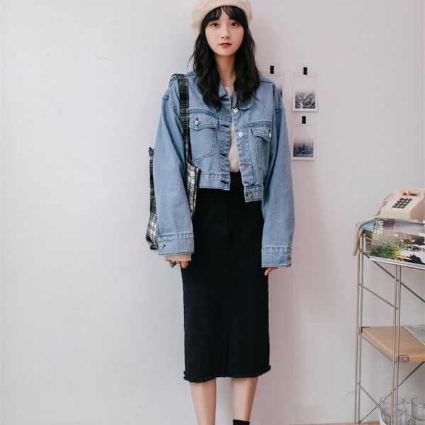 women long sleeve short denim jackets vintage lapel single-breasted oversized jean jacket pockets casual loose basic coat, Black;brown
women long sleeve short denim jackets vintage lapel single-breasted oversized jean jacket pockets casual loose basic coat, Black;brown
