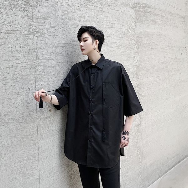 men summer loose short sleeve casual tassel shirt male japan harajuku streetwear black white shirt, White;black
men summer loose short sleeve casual tassel shirt male japan harajuku streetwear black white shirt, White;black