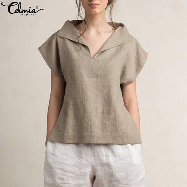 vintage linen blouses women celmia 2019 summer v neck short sleeve shirts plus size casual tunic female blusas femininas, White
vintage linen blouses women celmia 2019 summer v neck short sleeve shirts plus size casual tunic female blusas femininas, White