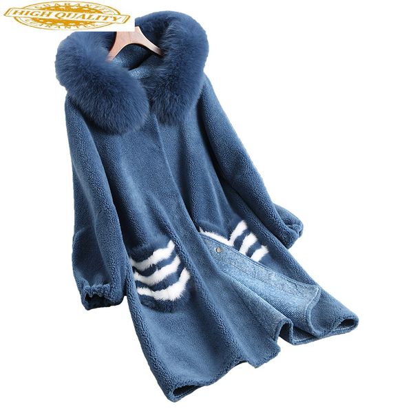 2020 women's fur coat thick wool coats real fox fur collar hooded long winter jacket women natural mink fur pocket 18039, Black
2020 women's fur coat thick wool coats real fox fur collar hooded long winter jacket women natural mink fur pocket 18039, Black