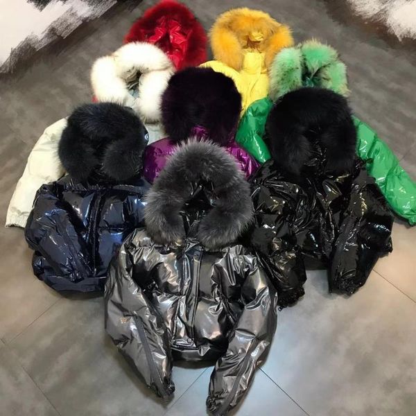 2018 winter parka new large fur collar zipper long sleeve color bright front short long cotton coat, Black
2018 winter parka new large fur collar zipper long sleeve color bright front short long cotton coat, Black