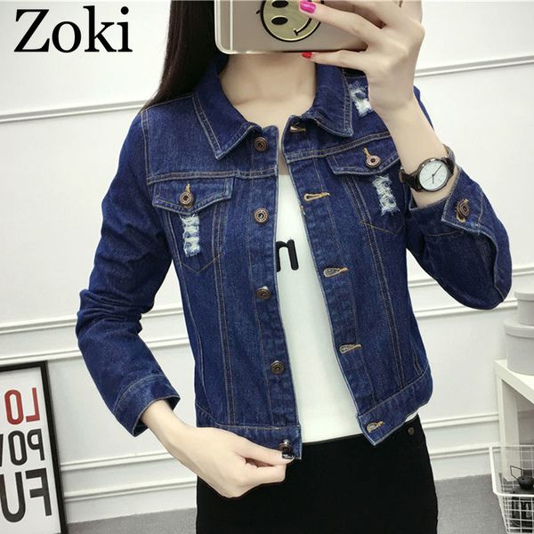 zoki casual women denim jacket spring autumn pocket single breasted ripped coat jeans slim korean basic blue female outwear 2019, Black;brown
zoki casual women denim jacket spring autumn pocket single breasted ripped coat jeans slim korean basic blue female outwear 2019, Black;brown