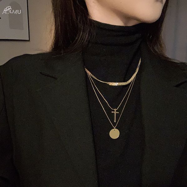 aomu gold color metal cross geometric round pendant necklace flat snake bone waterproof link chain for women multilayer jewelry, Silver
aomu gold color metal cross geometric round pendant necklace flat snake bone waterproof link chain for women multilayer jewelry, Silver