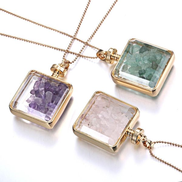 square glass pendant necklace crystal natural stone glass bottle link chain necklace for mom family birthday gift, Silver
square glass pendant necklace crystal natural stone glass bottle link chain necklace for mom family birthday gift, Silver