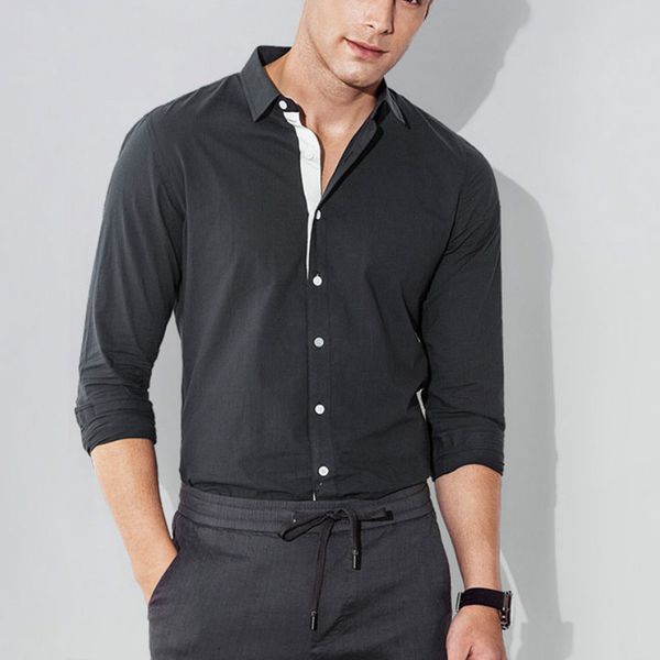 cotton long sleeve shirt solid slim fit male social casual business black dress shirt mens shirts, White;black
cotton long sleeve shirt solid slim fit male social casual business black dress shirt mens shirts, White;black