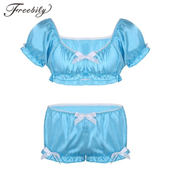 fashion 2pcs mens sissy lingerie set soft silky short sleeves crop with bloomers boxer underwear set gay male panties, Black;white
fashion 2pcs mens sissy lingerie set soft silky short sleeves crop with bloomers boxer underwear set gay male panties, Black;white