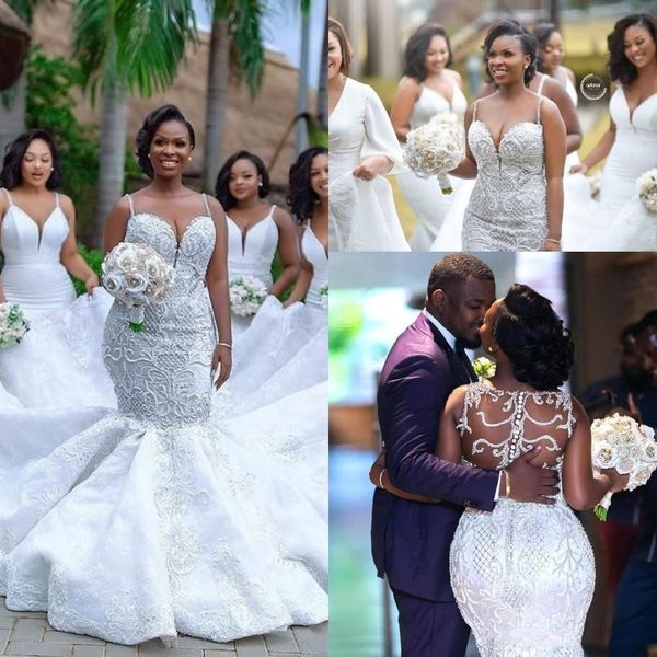 2020 mermaid wedding dresses lace applique spaghetti straps illusion covered buttons chapel train wedding gown vestido de novia, White
2020 mermaid wedding dresses lace applique spaghetti straps illusion covered buttons chapel train wedding gown vestido de novia, White