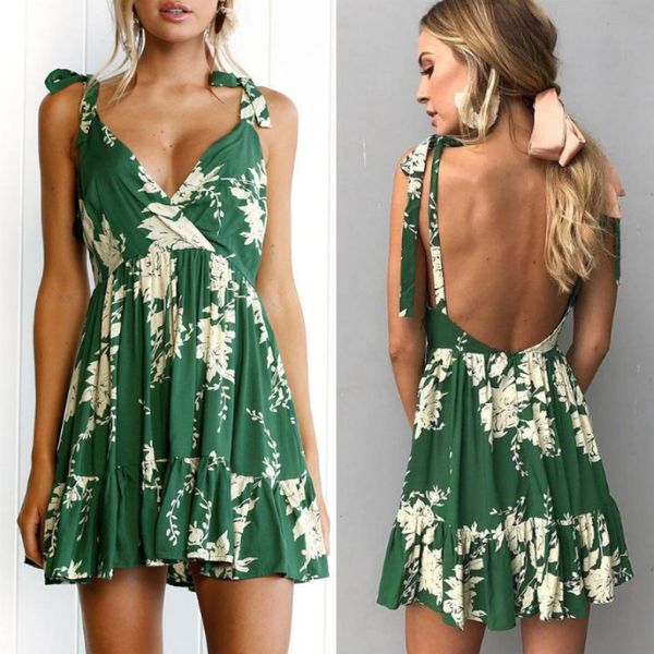 2018 summer women deep v neck female backless sleeveless print dress bohemia high waist mini dress vestidos, White;black
2018 summer women deep v neck female backless sleeveless print dress bohemia high waist mini dress vestidos, White;black