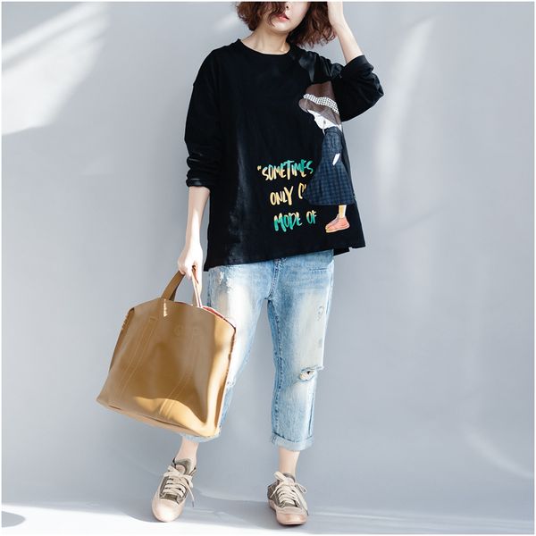 big size spring cartoon girl tee shirt for women loose black white korean style letter print casual tshirt femme all-match
big size spring cartoon girl tee shirt for women loose black white korean style letter print casual tshirt femme all-match
