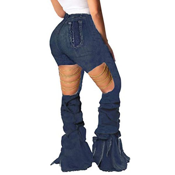 new women bell bottom jeans pants high waist stretchy knee ripped denim trousers vn 68, Blue
new women bell bottom jeans pants high waist stretchy knee ripped denim trousers vn 68, Blue