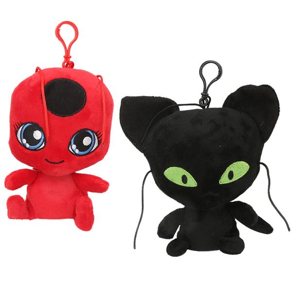 

15cm 6 inche new ladybug and black cat plu h toy cartoon tuffed animal oft doll good quality keychain pendant c6357