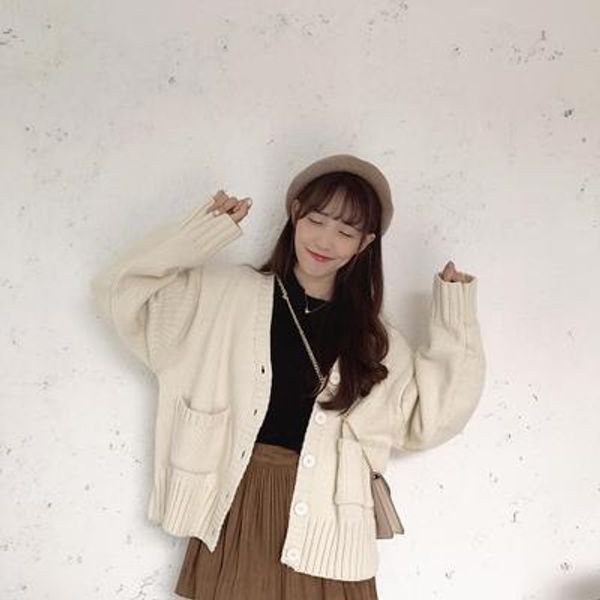 spring fall winter preppy style women's clothing fashion trend v-neck button pockets cardigans solid open stitch sweaters coats, White
spring fall winter preppy style women's clothing fashion trend v-neck button pockets cardigans solid open stitch sweaters coats, White