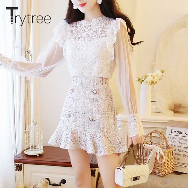 trytree 2020 spring autumn women two piece set casual stand collar lace patchwork + skirt plaid ruffles mini 2 piece set, White
trytree 2020 spring autumn women two piece set casual stand collar lace patchwork + skirt plaid ruffles mini 2 piece set, White