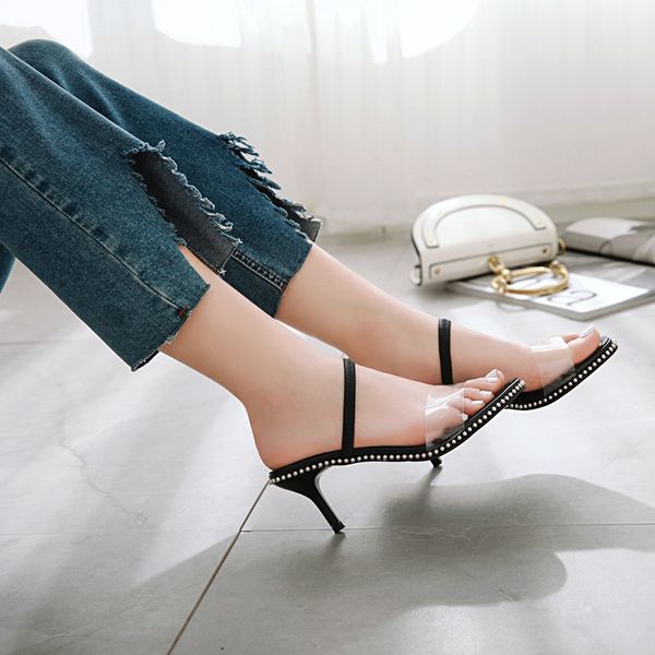 european and american style 2019 designer new fashion comfortable beaded high heel sandals large size stiletto sandals female tide, Black
european and american style 2019 designer new fashion comfortable beaded high heel sandals large size stiletto sandals female tide, Black