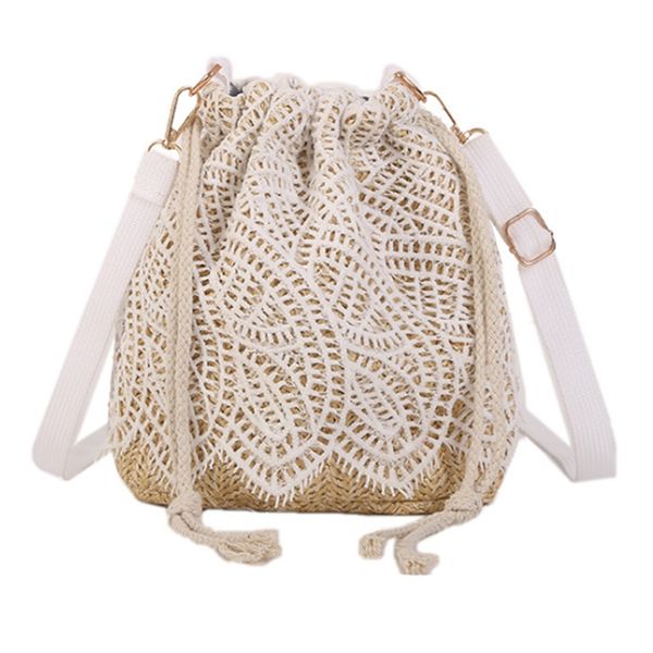 beach bag half moon bag, grass lace woven travel shoulder crossbody bag