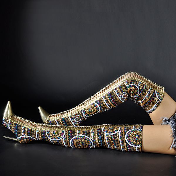 sinsaut women shoes winter summer shoes sequined cloth over the knee high heels boots cross tied international show boots, Black
sinsaut women shoes winter summer shoes sequined cloth over the knee high heels boots cross tied international show boots, Black