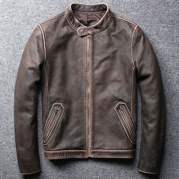 vintage brown genuine leather jackets for men short slim motorcycle coats mens stand collar retro overcoat plus size 5xl, Black
vintage brown genuine leather jackets for men short slim motorcycle coats mens stand collar retro overcoat plus size 5xl, Black