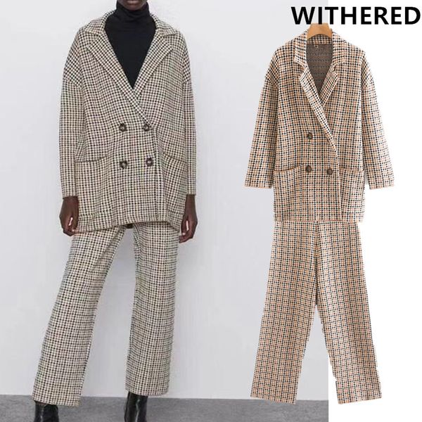 withered england office lady vintage plaid knitting double breasted blazer women blazers and jackets harem pants 2 pieces set, White;black
withered england office lady vintage plaid knitting double breasted blazer women blazers and jackets harem pants 2 pieces set, White;black