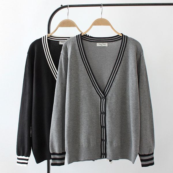 plus size sweater spring autumn new long-sleeved loose v-neck black stripe color-block knitted cardigan wild sweaters d308, White
plus size sweater spring autumn new long-sleeved loose v-neck black stripe color-block knitted cardigan wild sweaters d308, White