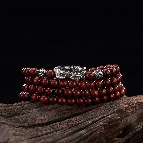 108 beads red sandalwood bracelet for men and women with 925 silver pixiu om healing tibetan buddhism prayer wooden jewelry, Black
108 beads red sandalwood bracelet for men and women with 925 silver pixiu om healing tibetan buddhism prayer wooden jewelry, Black
