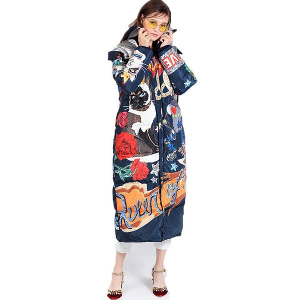 2019 new women winter long thick duck down jacket coat femme cartoon cat print harajuku feather puffer jacket down parka w58, Black
2019 new women winter long thick duck down jacket coat femme cartoon cat print harajuku feather puffer jacket down parka w58, Black
