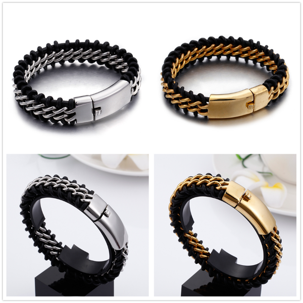 new bracelet chain 316l stainless steel silver/gold black leather rope oval link chain men's bracelet bangle 8.66inch 18mm wide
new bracelet chain 316l stainless steel silver/gold black leather rope oval link chain men's bracelet bangle 8.66inch 18mm wide