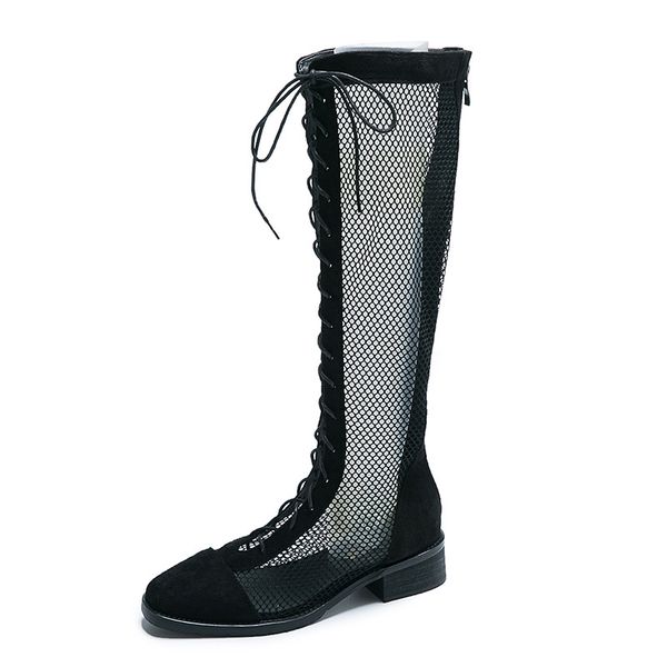 summer new mesh openwork lace-up boots women puttee thick with classic handsome banquet trip sandals, Black
summer new mesh openwork lace-up boots women puttee thick with classic handsome banquet trip sandals, Black