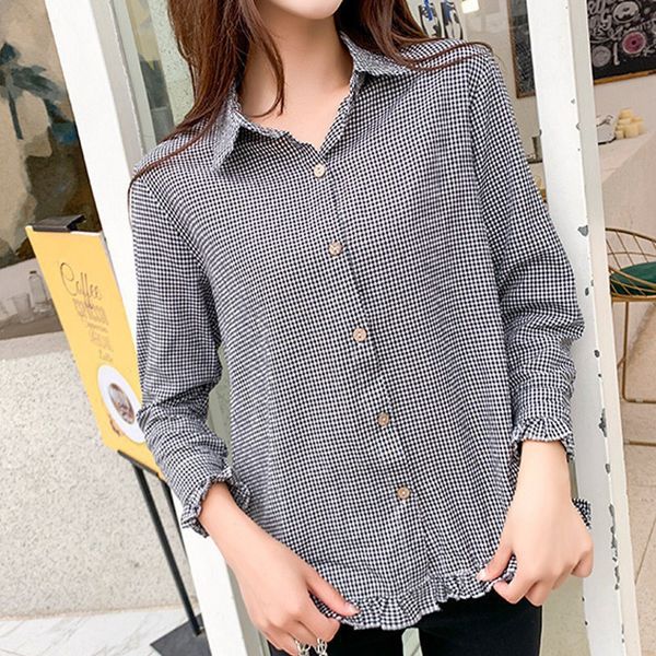 women long sleeve blouse shirts plaid print lapel blouse long sleeve casual rk, White
women long sleeve blouse shirts plaid print lapel blouse long sleeve casual rk, White