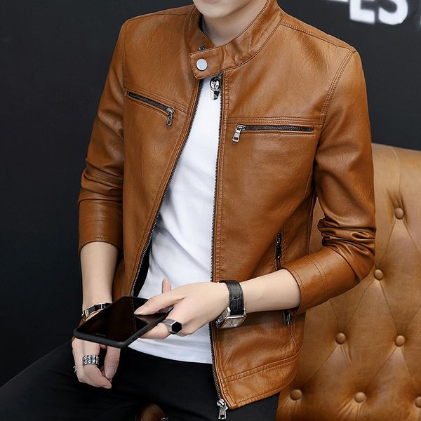 2020 new men's leather collar slim trend of young handsome casual pu leather collar jacket wild, Black
2020 new men's leather collar slim trend of young handsome casual pu leather collar jacket wild, Black
