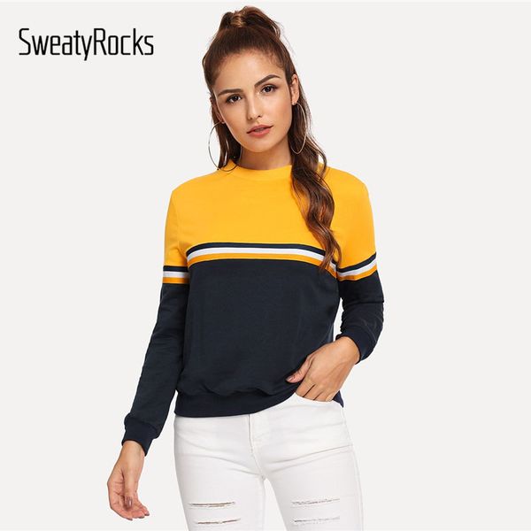 sweatyrocks striped woven tape detail two tone sweatshirt women casual patchwork o-neck long sleeve autumn active pullovers, Black
sweatyrocks striped woven tape detail two tone sweatshirt women casual patchwork o-neck long sleeve autumn active pullovers, Black