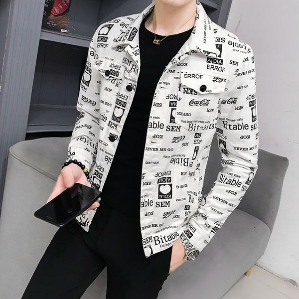 men's jackets fashion short denim jacket lapel single breasted casual coat letters printing safari style yellow white green outwear e67, Black;brown
men's jackets fashion short denim jacket lapel single breasted casual coat letters printing safari style yellow white green outwear e67, Black;brown