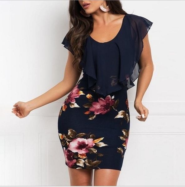 2019 new spring and summer popular european and american popular fake two piece printed slim fashion dress women's dres, White
2019 new spring and summer popular european and american popular fake two piece printed slim fashion dress women's dres, White