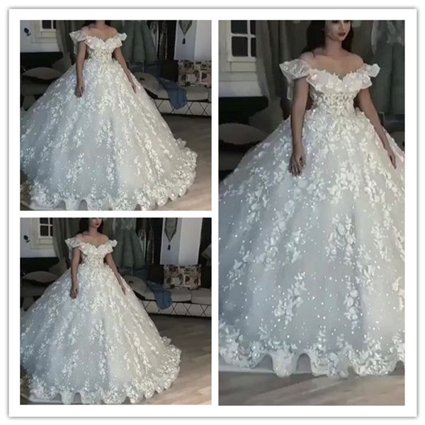 off the shoulder ball gown wedding dresses tulle 3d lace applique floor length bridal wedding gowns vestidos de novia, White
off the shoulder ball gown wedding dresses tulle 3d lace applique floor length bridal wedding gowns vestidos de novia, White