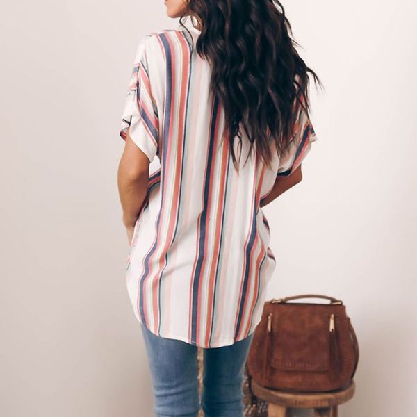 women ladies blouse party summer pullover vintage fashion striped casual short sleeve v-neck tees irregular, White
women ladies blouse party summer pullover vintage fashion striped casual short sleeve v-neck tees irregular, White