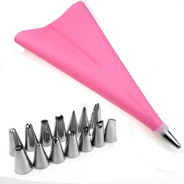 16pcs/set silicone diy icing piping cream pastry bags + 14pcs nozzle set cake decorating tools mould + coupler converter
16pcs/set silicone diy icing piping cream pastry bags + 14pcs nozzle set cake decorating tools mould + coupler converter