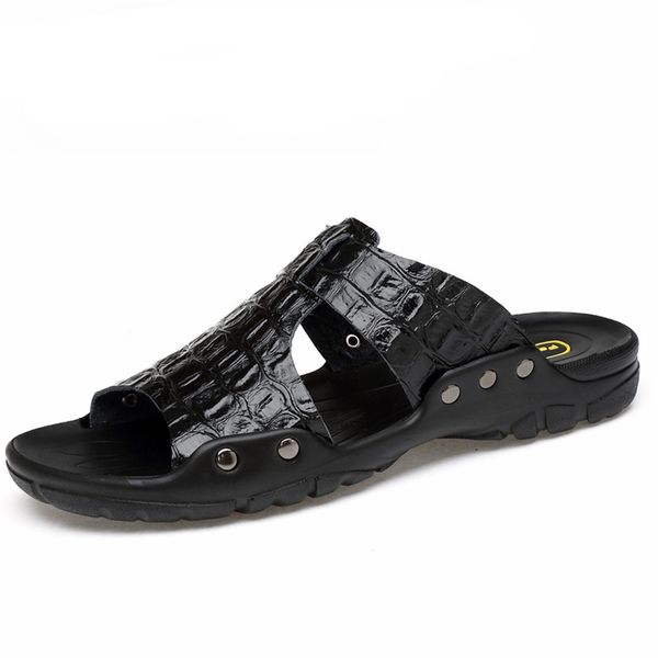 genuine leather slippers men summer sandals breathable designer stylish shoes real leather seaside beach flats, Black
genuine leather slippers men summer sandals breathable designer stylish shoes real leather seaside beach flats, Black