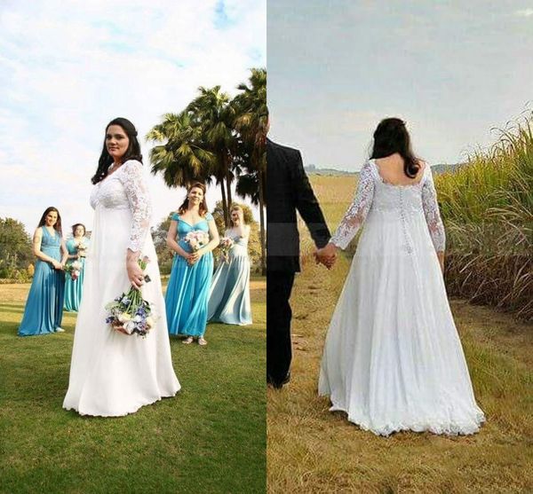 v neck plus size elegant a-line backless wedding gowns chiffon lace boho wedding dresses long sleeves for pregnant bohemian bridal gowns, White
v neck plus size elegant a-line backless wedding gowns chiffon lace boho wedding dresses long sleeves for pregnant bohemian bridal gowns, White