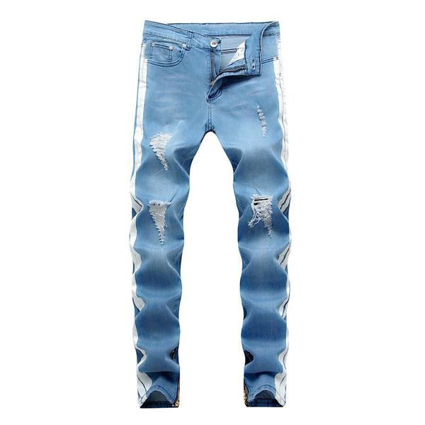 19ss mens designer jeans denim biker pants kanye west ripped distressed long light blue striped hip hop pants fashion designer clothing
19ss mens designer jeans denim biker pants kanye west ripped distressed long light blue striped hip hop pants fashion designer clothing