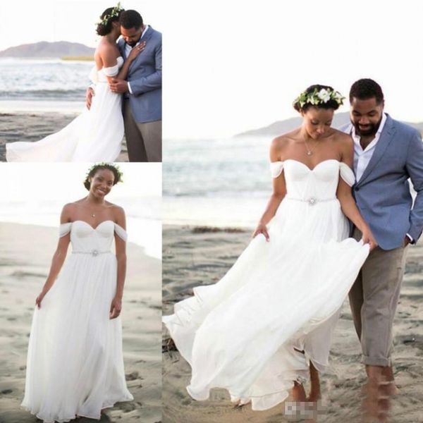 modest summer beach wedding dresses off the shoulder pleats sash beaded chiffon a line floor length bridal wedding gown, White
modest summer beach wedding dresses off the shoulder pleats sash beaded chiffon a line floor length bridal wedding gown, White