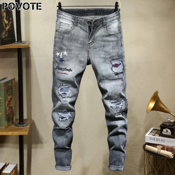 povote brand jeans retro nostalgic straight trousers patchwork embroidery men's jeans pants motorcycle jeans trend design t200410, Black
povote brand jeans retro nostalgic straight trousers patchwork embroidery men's jeans pants motorcycle jeans trend design t200410, Black