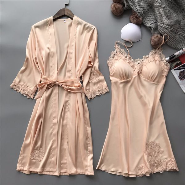 women's sleepwear 2021 summer silk robe & gown sets for women bathrobe + mini night dress two pieces 5 color bra pajamas, Black;red
women's sleepwear 2021 summer silk robe & gown sets for women bathrobe + mini night dress two pieces 5 color bra pajamas, Black;red