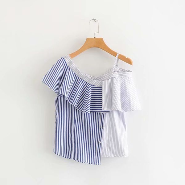 cw35-87653, 2019 new summer falbala condole belt inclined stripe dew shoulder heart lady's blouse, White
cw35-87653, 2019 new summer falbala condole belt inclined stripe dew shoulder heart lady's blouse, White